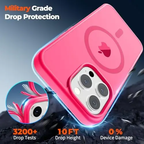 zapica Magnetic for iPhone 13 Pro Case, [Compatible with MagSafe] [Military Grade Drop Protection] Translucent Matte Shockproof Anti-Scratch Phone Case, Hot Pink - 5