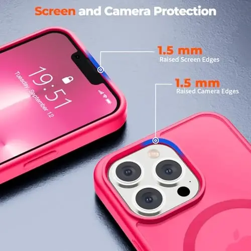 zapica Magnetic for iPhone 13 Pro Case, [Compatible with MagSafe] [Military Grade Drop Protection] Translucent Matte Shockproof Anti-Scratch Phone Case, Hot Pink - 6