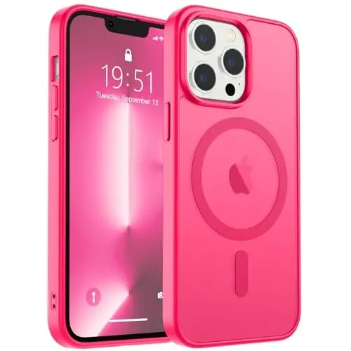zapica Magnetic for iPhone 13 Pro Case, [Compatible with MagSafe] [Military Grade Drop Protection] Translucent Matte Shockproof Anti-Scratch Phone Case, Hot Pink - ZAPICA (1)