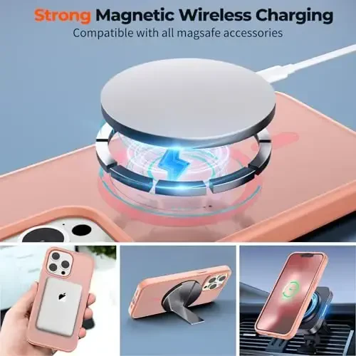 zapica Magnetic for iPhone 13 Pro Case, [Compatible with MagSafe] [Military Grade Drop Protection] Translucent Matte Shockproof Anti-Scratch Phone Case, Light Pink - 4