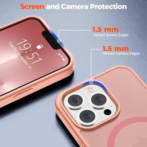zapica Magnetic for iPhone 13 Pro Case, [Compatible with MagSafe] [Military Grade Drop Protection] Translucent Matte Shockproof Anti-Scratch Phone Case, Light Pink - 6