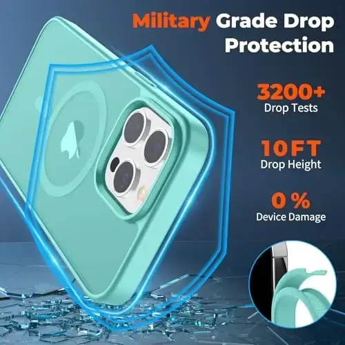 zapica Magnetic for iPhone 13 Pro Max Case, [Compatible with MagSafe] [Military Grade Drop Protection] Translucent Matte Shockproof Anti-Scratch Phone Case, Blue Green - 4
