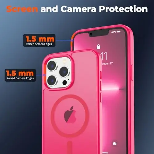 zapica Magnetic for iPhone 13 Pro Max Case, [Compatible with MagSafe] [Military Grade Drop Protection] Translucent Matte Shockproof Anti-Scratch Phone Case, Hot Pink - 3