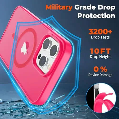 zapica Magnetic for iPhone 13 Pro Max Case, [Compatible with MagSafe] [Military Grade Drop Protection] Translucent Matte Shockproof Anti-Scratch Phone Case, Hot Pink - 6