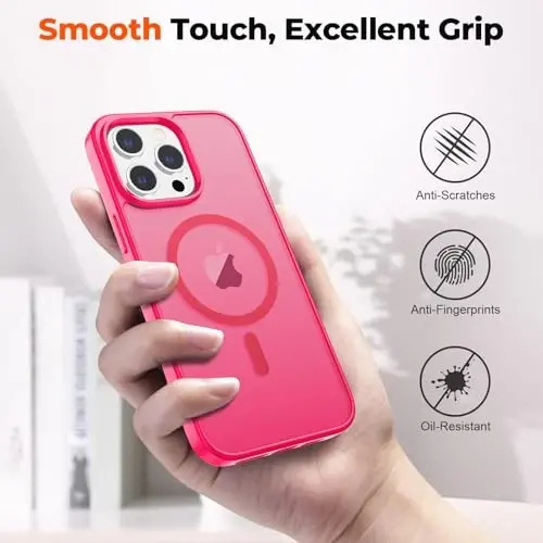 zapica Magnetic for iPhone 13 Pro Max Case, [Compatible with MagSafe] [Military Grade Drop Protection] Translucent Matte Shockproof Anti-Scratch Phone Case, Hot Pink - 7