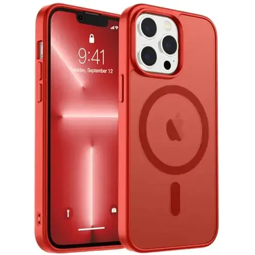 zapica Magnetic for iPhone 13 Pro Max Case, [Compatible with MagSafe] [Military Grade Drop Protection] Translucent Matte Shockproof Anti-Scratch Phone Case, Red - 1