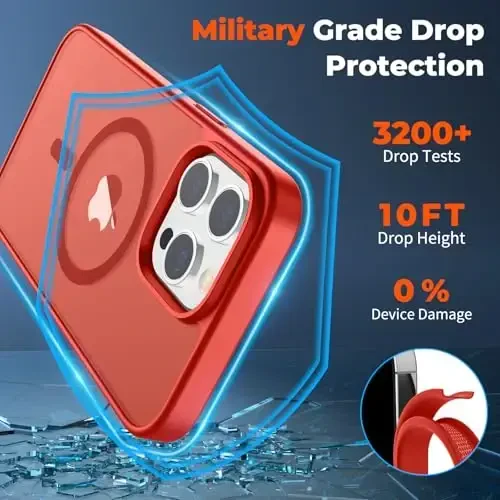 zapica Magnetic for iPhone 13 Pro Max Case, [Compatible with MagSafe] [Military Grade Drop Protection] Translucent Matte Shockproof Anti-Scratch Phone Case, Red - 4