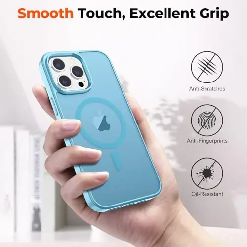 zapica Magnetic for iPhone 13 Pro Max Case, [MagSafe bilan mos] [Harbiy darajadagi tushishdan himoya] Yarı shaffof mat zarbaga qarshi tirnalishga qarshi telefon qutisi, Ochiq ko'k - 7