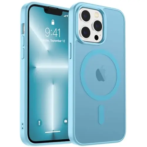 zapica Magnetic for iPhone 13 Pro Max Case, [MagSafe bilan mos] [Harbiy darajadagi tushishdan himoya] Yarı shaffof mat zarbaga qarshi tirnalishga qarshi telefon qutisi, Ochiq ko'k - 1