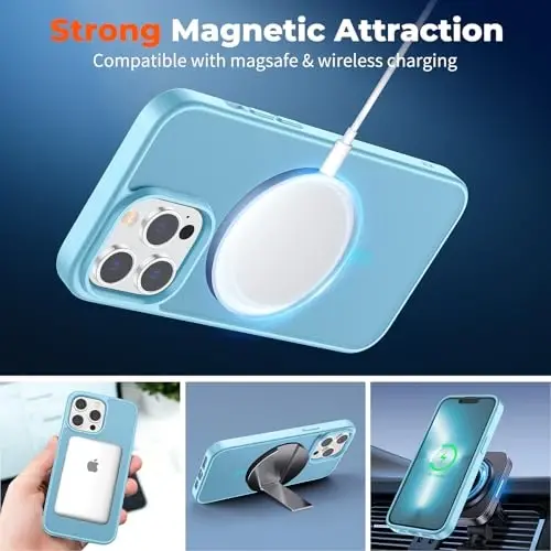 zapica Magnetic for iPhone 13 Pro Max Case, [MagSafe bilan mos] [Harbiy darajadagi tushishdan himoya] Yarı shaffof mat zarbaga qarshi tirnalishga qarshi telefon qutisi, Ochiq ko'k - ZAPICA (1)
