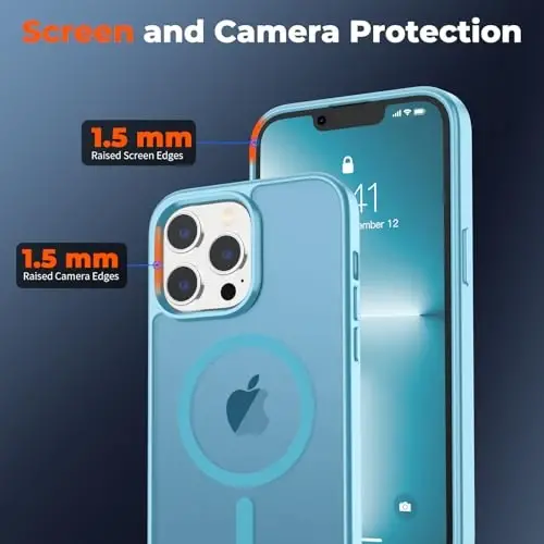 zapica Magnetic for iPhone 13 Pro Max Case, [MagSafe bilan mos] [Harbiy darajadagi tushishdan himoya] Yarı shaffof mat zarbaga qarshi tirnalishga qarshi telefon qutisi, Ochiq ko'k - 3