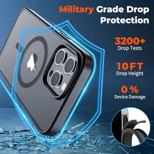 zapica Magnetic for iPhone 13 Pro Max Case, [MagSafe bilan mos] [Harbiy darajadagi tushishdan himoya] Yarim shaffof mat zarbga chidamli tirnalishga qarshi telefon qutisi, qora - 5