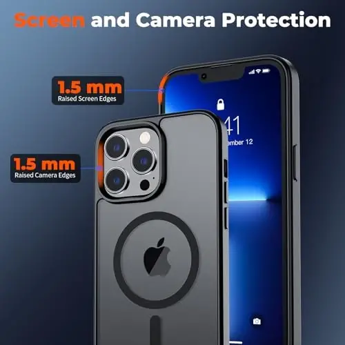 zapica Magnetic for iPhone 13 Pro Max Case, [MagSafe bilan mos] [Harbiy darajadagi tushishdan himoya] Yarim shaffof mat zarbga chidamli tirnalishga qarshi telefon qutisi, qora - 6