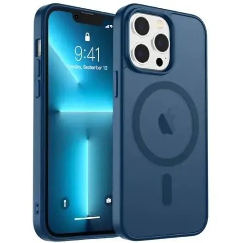 zapica Magnetic for iPhone 13 Pro Max Case, [MagSafe bilan mos] [Harbiy darajadagi tushishdan himoya] Yarim shaffof mat zarbga chidamli tirnalishga qarshi telefon qutisi, to'q ko'k - 1
