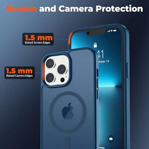 zapica Magnetic for iPhone 13 Pro Max Case, [MagSafe bilan mos] [Harbiy darajadagi tushishdan himoya] Yarim shaffof mat zarbga chidamli tirnalishga qarshi telefon qutisi, to'q ko'k - 3