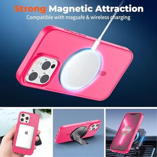 zapica Magnetic for iPhone 13 Pro Max Case, [MagSafe bilan mos] [Harbiy darajadagi tushishdan himoya] Yarim shaffof matli zarbga chidamli tirnalishga qarshi telefon qutisi, Hot Pink - 2