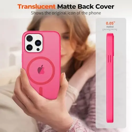 zapica Magnetic for iPhone 13 Pro Max Case, [MagSafe bilan mos] [Harbiy darajadagi tushishdan himoya] Yarim shaffof matli zarbga chidamli tirnalishga qarshi telefon qutisi, Hot Pink - 4