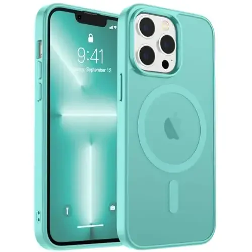 zapica Magnetic for iPhone 13 Pro Max Case, [MagSafe bilan mos] [Harbiy darajadagi tushishdan himoya] Yarim shaffof mato zarbga chidamli tirnalishga qarshi telefon qutisi, Moviy yashil - ZAPICA