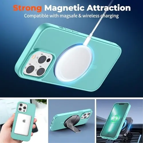 zapica Magnetic for iPhone 13 Pro Max Case, [MagSafe bilan mos] [Harbiy darajadagi tushishdan himoya] Yarim shaffof mato zarbga chidamli tirnalishga qarshi telefon qutisi, Moviy yashil - 3