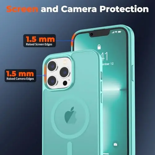 zapica Magnetic for iPhone 13 Pro Max Case, [MagSafe bilan mos] [Harbiy darajadagi tushishdan himoya] Yarim shaffof mato zarbga chidamli tirnalishga qarshi telefon qutisi, Moviy yashil - 5