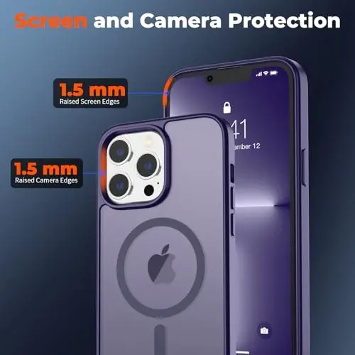 zapica Magnetic for iPhone 13 Pro Max Case, [MagSafe bilan mos] [Harbiy darajadagi tushishdan himoya] Yarim shaffof mato zarbga chidamli tirnalishga qarshi telefon qutisi, to'q binafsha - 3