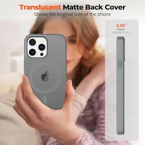 zapica Magnetic for iPhone 13 Pro Max Case, [MagSafe bilan mos] [Harbiy darajadagi tushishdan himoya] Yarim shaffof mato zarbga chidamli tirnalishga qarshi telefon qutisi, to'q kulrang - 4