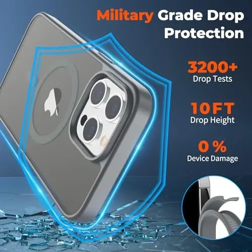 zapica Magnetic for iPhone 13 Pro Max Case, [MagSafe bilan mos] [Harbiy darajadagi tushishdan himoya] Yarim shaffof mato zarbga chidamli tirnalishga qarshi telefon qutisi, to'q kulrang - 6