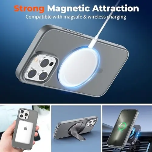zapica Magnetic for iPhone 13 Pro Max Case, [MagSafe bilan mos] [Harbiy darajadagi tushishdan himoya] Yarim shaffof mato zarbga chidamli tirnalishga qarshi telefon qutisi, to'q kulrang - ZAPICA (1)