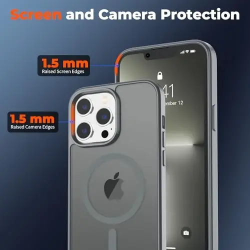 zapica Magnetic for iPhone 13 Pro Max Case, [MagSafe bilan mos] [Harbiy darajadagi tushishdan himoya] Yarim shaffof mato zarbga chidamli tirnalishga qarshi telefon qutisi, to'q kulrang - 3