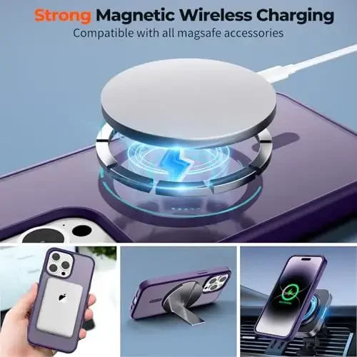 zapica Magnetic for iPhone 14 Pro Case, [Compatible with MagSafe] [Military Grade Drop Protection] Translucent Matte Shockproof Anti-Scratch Phone Case, Dark Purple - 4
