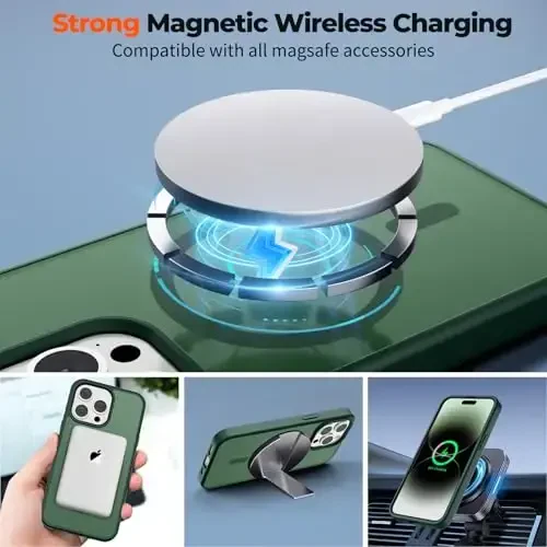 zapica Magnetic for iPhone 14 Pro Case, [Compatible with MagSafe] [Military Grade Drop Protection] Translucent Matte Shockproof Anti-Scratch Phone Case, Forest Green - 4