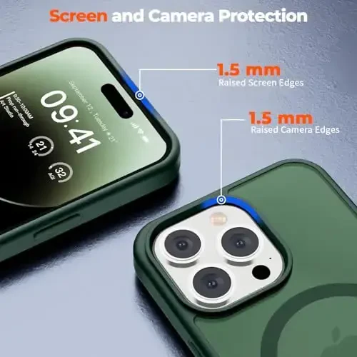 zapica Magnetic for iPhone 14 Pro Case, [Compatible with MagSafe] [Military Grade Drop Protection] Translucent Matte Shockproof Anti-Scratch Phone Case, Forest Green - 6