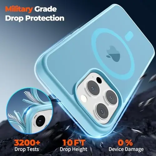 zapica Magnetic for iPhone 14 Pro Case, [Compatible with MagSafe] [Military Grade Drop Protection] Translucent Matte Shockproof Anti-Scratch Phone Case, Light Blue - 5