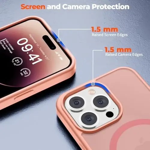 zapica Magnetic for iPhone 14 Pro Case, [Compatible with MagSafe] [Military Grade Drop Protection] Translucent Matte Shockproof Anti-Scratch Phone Case, Light Pink - 6