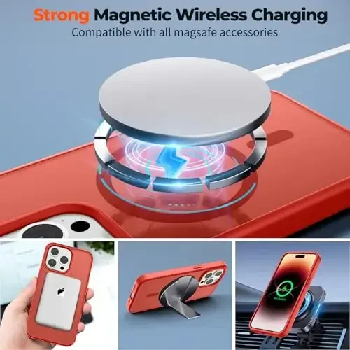 zapica Magnetic for iPhone 14 Pro Case, [Compatible with MagSafe] [Military Grade Drop Protection] Translucent Matte Shockproof Anti-Scratch Phone Case, Red - 4