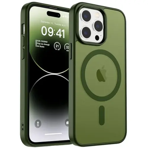 zapica Magnetic for iPhone 14 Pro Case, [Compatible with MagSafe] [Military Grade Drop Protection] Translucent Matte Shockproof Anti-Scratch Phone Cover, Cangling Green - ZAPICA