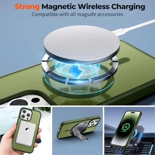 zapica Magnetic for iPhone 14 Pro Case, [Compatible with MagSafe] [Military Grade Drop Protection] Translucent Matte Shockproof Anti-Scratch Phone Cover, Cangling Green - 3