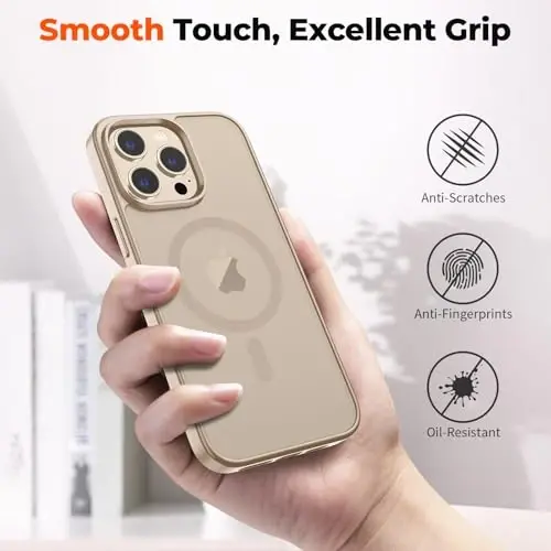 zapica Magnetic for iPhone 14 Pro Case, [Compatible with MagSafe] [Military Grade Drop Protection] Translucent Matte Shockproof Anti-Scratch Phone Cover, Desert Gold - 6