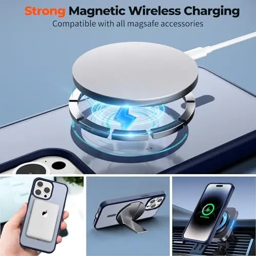 zapica Magnetic for iPhone 14 Pro Case, [Compatible with MagSafe] [Military Grade Drop Protection] Translucent Matte Shockproof Anti-Scratch Phone Cover, Navy Blue - 3