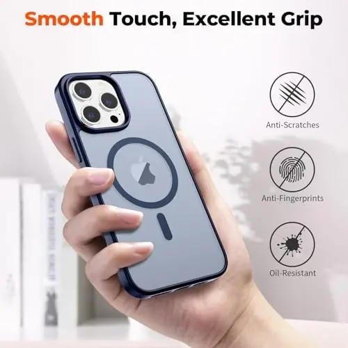 zapica Magnetic for iPhone 14 Pro Case, [Compatible with MagSafe] [Military Grade Drop Protection] Translucent Matte Shockproof Anti-Scratch Phone Cover, Navy Blue - 6