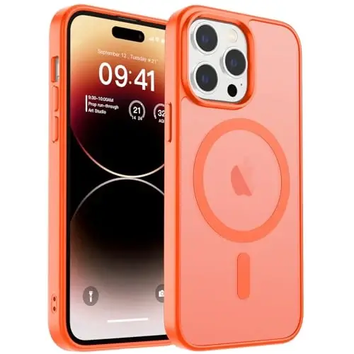 zapica Magnetic for iPhone 14 Pro Case, [Compatible with MagSafe] [Military Grade Drop Protection] Translucent Matte Shockproof Anti-Scratch Phone Cover, Orange 