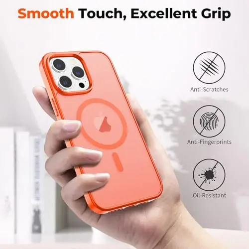 zapica Magnetic for iPhone 14 Pro Case, [Compatible with MagSafe] [Military Grade Drop Protection] Translucent Matte Shockproof Anti-Scratch Phone Cover, Orange - 6