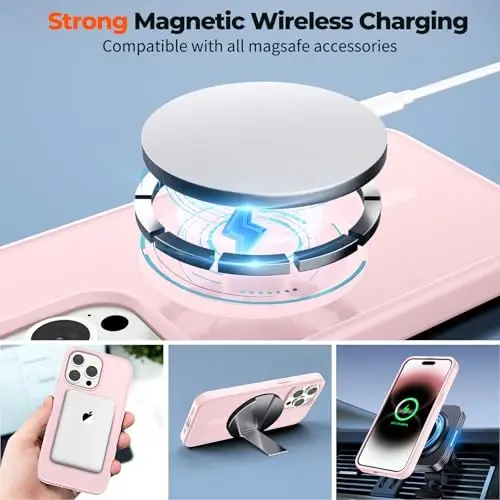 zapica Magnetic for iPhone 14 Pro Case, [Compatible with MagSafe] [Military Grade Drop Protection] Translucent Matte Shockproof Anti-Scratch Phone Cover, Pink - 3
