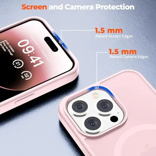 zapica Magnetic for iPhone 14 Pro Case, [Compatible with MagSafe] [Military Grade Drop Protection] Translucent Matte Shockproof Anti-Scratch Phone Cover, Pink - 5