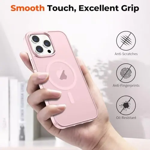 zapica Magnetic for iPhone 14 Pro Case, [Compatible with MagSafe] [Military Grade Drop Protection] Translucent Matte Shockproof Anti-Scratch Phone Cover, Pink - 6