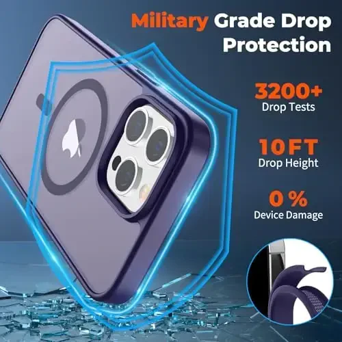zapica Magnetic for iPhone 14 Pro Max Case, [Compatible with MagSafe] [Military Grade Drop Protection] Translucent Matte Shockproof Anti-Scratch Phone Case, Dark Purple - 6