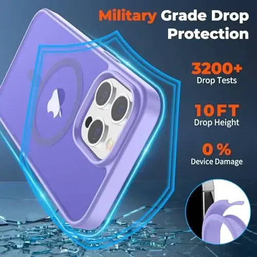 zapica Magnetic for iPhone 14 Pro Max Case, [Compatible with MagSafe] [Military Grade Drop Protection] Translucent Matte Shockproof Anti-Scratch Phone Case, Light Purple - 6