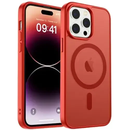 zapica Magnetic for iPhone 14 Pro Max Case, [Compatible with MagSafe] [Military Grade Drop Protection] Translucent Matte Shockproof Anti-Scratch Phone Case, Red - 2