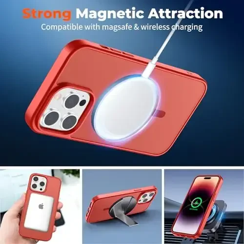 zapica Magnetic for iPhone 14 Pro Max Case, [Compatible with MagSafe] [Military Grade Drop Protection] Translucent Matte Shockproof Anti-Scratch Phone Case, Red - 4