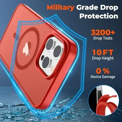 zapica Magnetic for iPhone 14 Pro Max Case, [Compatible with MagSafe] [Military Grade Drop Protection] Translucent Matte Shockproof Anti-Scratch Phone Case, Red - 5